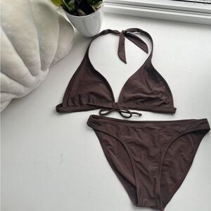 Brown Halter Bikini Set
